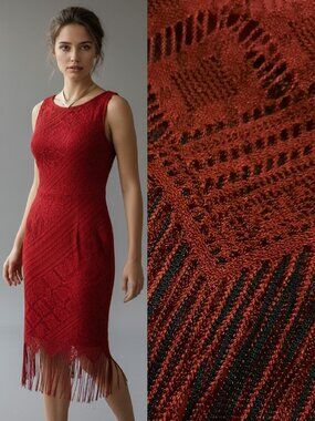 Vtg 80s red lace dress w/ fringe hem - Sassy brand